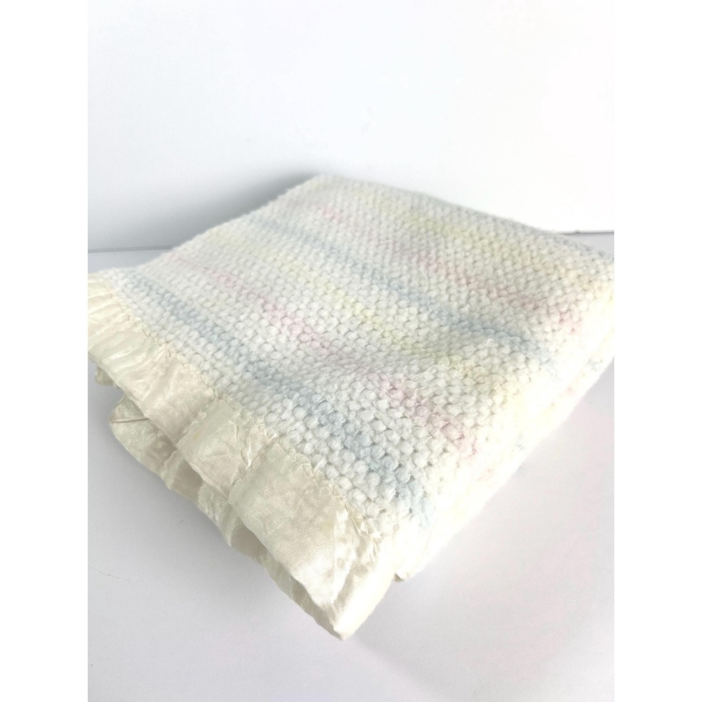 Vintage Chatham Acrylic Baby Blanket Waffle Weave Pastel Stripe Silky "